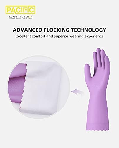 PACIFIC PPE Reusable Dishwashing Gloves Latex Free Cotton Lining Purple Medium