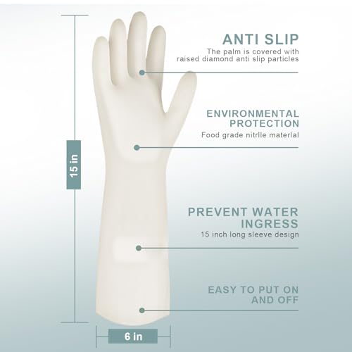 2Pair 15IN Latex Free Nitrile Cleaning Gloves - Durable Chemical Resistant
