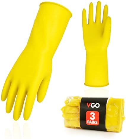 Vgo 3-Pairs Reusable Rubber Gloves - Extra Thick Long Sleeves Yellow HH4601