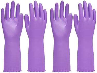 PACIFIC PPE Reusable Dishwashing Gloves Latex Free Cotton Lining Purple Medium