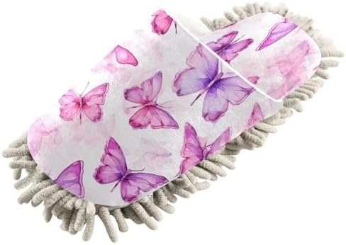 Bulletgxll Pink Purple Butterfly Mopping Slippers