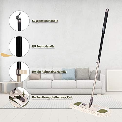 Eyliden Dust Mop with Reversible Pads and Height Adjustable Handle
