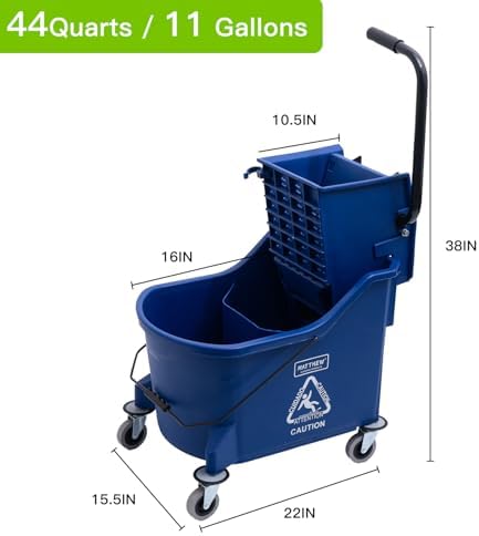 Matthew Cleaning Blue 44Quart Mop Bucket with Wringer and Wet Mop