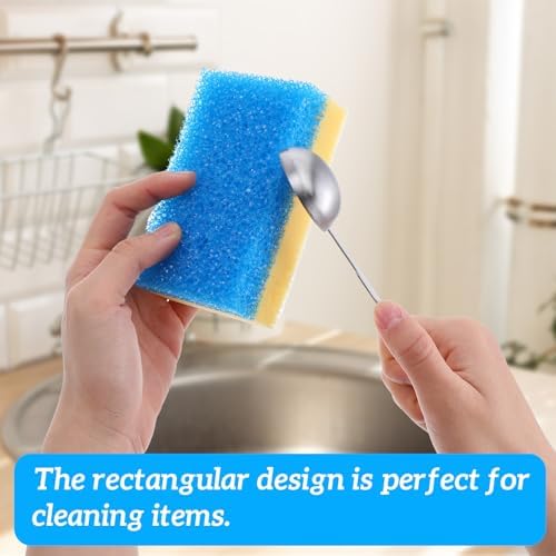 4PCS Blue Sponge Dual-Sided Temperature Scrubby Sponges for Kitchen Bathroom Car