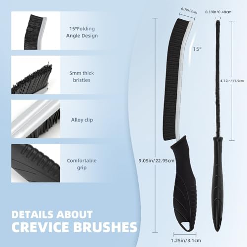 TQRR 3Pcs Hard Bristle Crevice Cleaning Brush Set Black