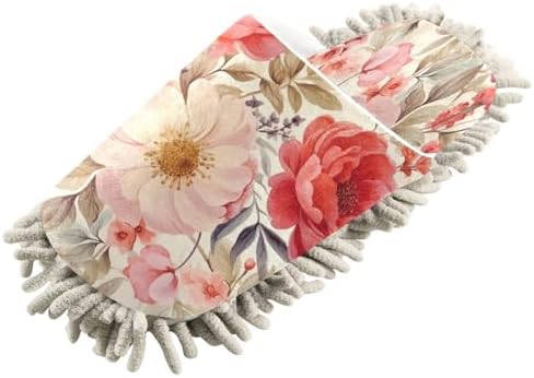 Red and Pink Flowers Mop Slippers - Washable Cleaning Slippers