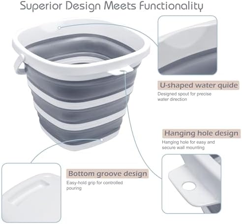 Goderewild 26 Gallon Collapsible Bucket - Square Mop Bucket for House Cleaning Car Wash Camping Grey