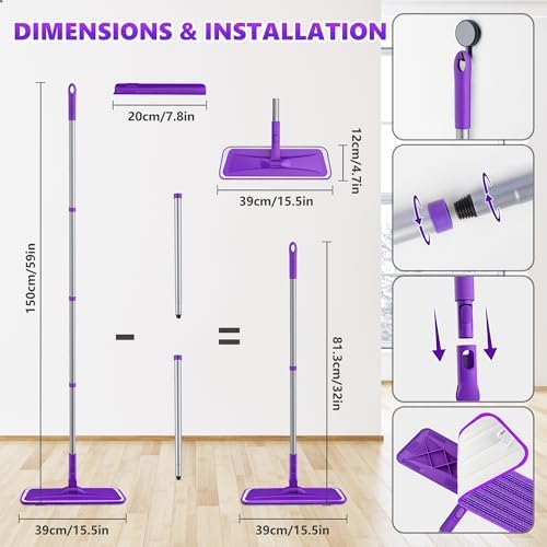 BPAWA Microfiber Mop with 4 Reusable Pads for Hardwood Floors