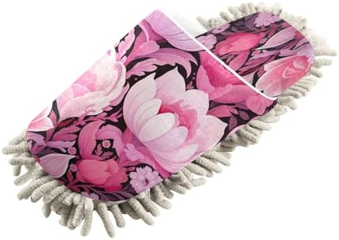 Pink White Floral Mop Slippers Washable Comfortable Floor Cleaning Slippers