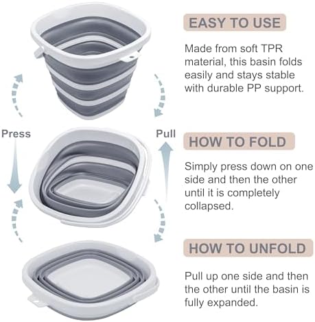 Goderewild 26 Gallon Collapsible Bucket - Square Mop Bucket for House Cleaning Car Wash Camping Grey