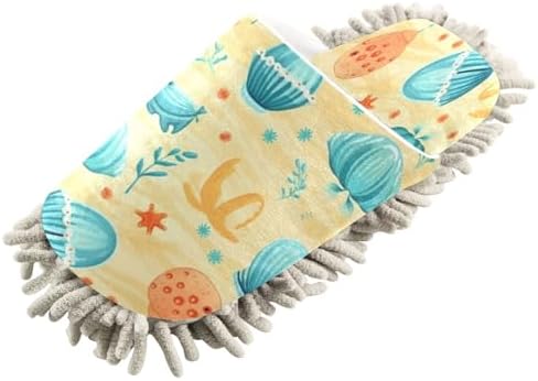 Yellow Seashells Mopping Slippers Washable Floor Mop Replacements for Men Women L Size