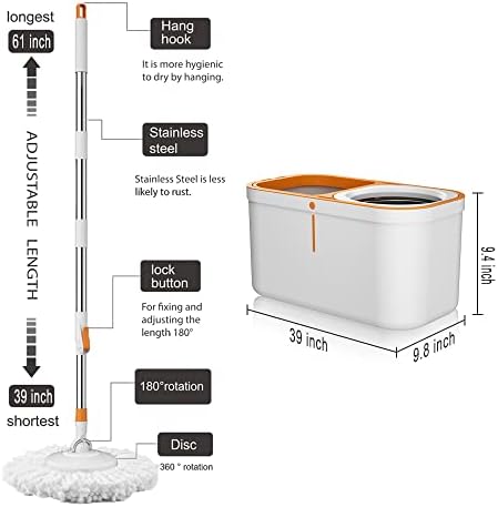 YOUSHANGJIA Floor Spin Mop and Bucket Set with 61 Handle