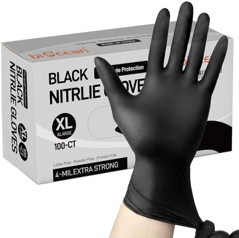 Biocean 4-mil Nitrile Gloves Powder Free Black 100 per Box