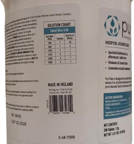 33 Gram PurTabs Disinfectant Tablets - Sporicidal Concentrated Multipurpose