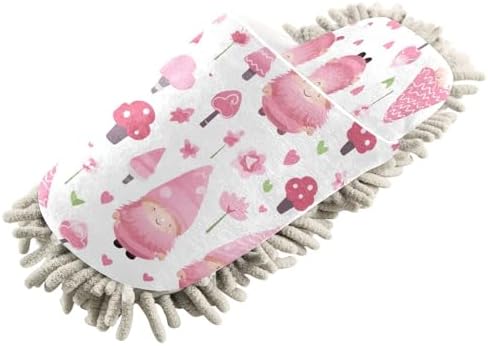 Gnome and Heart Mop Slippers Washable Floor Cleaning Slippers