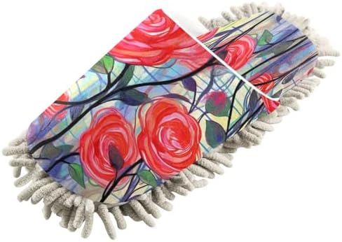 Bulletgxll Red Flowers Microfiber Cleaning Slippers