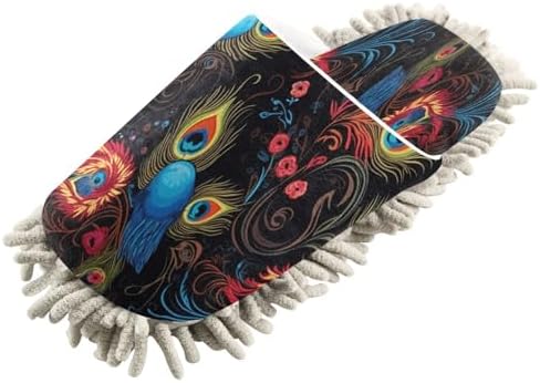 Bulletgxll Peacock Feather Microfiber Cleaning Slippers - L