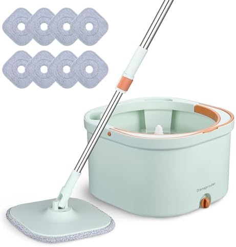 Yescom 360 Spin Mop Bucket Set with 8 Microfiber Pads