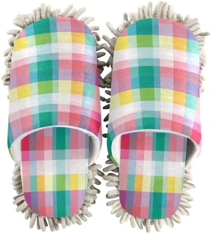 Bulletgxll Colorful Plaid Mopping Slippers Washable