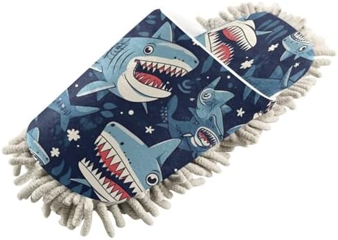 Bulletgxll Blue Shark Mopping Slippers - Washable Microfiber