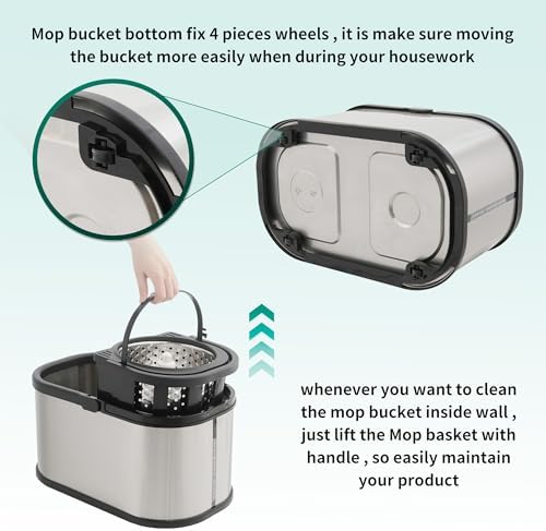 Wajeehaa Spin Mop and Bucket Set with Wringer