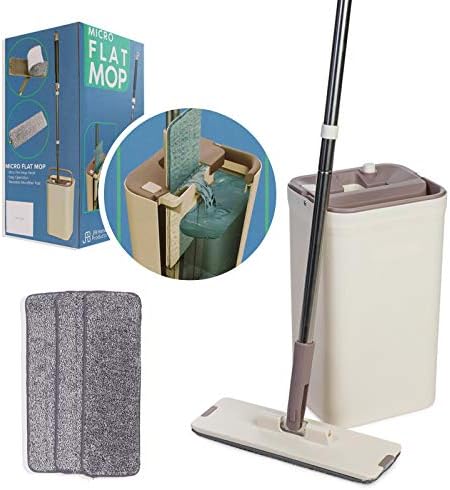 Micro Flat Mop Bucket System 3 Reusable Pads Hands-Free Wringing 1