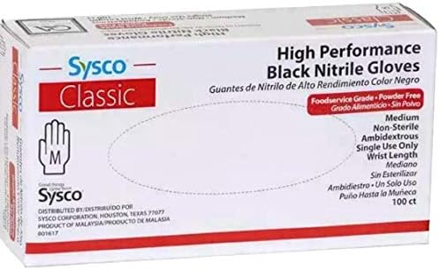 Sysco High Performance Black Nitrile Gloves - Medium - 100 Count Box