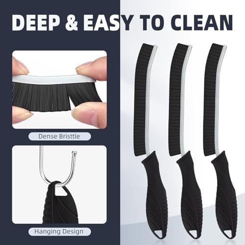 FOOGWEE Hard Bristle Crevice Cleaning Brush - 3 Black