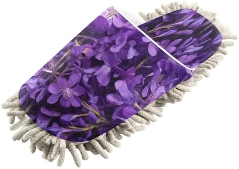 Bulletgxll Purple Flowers Mop Slippers - Washable and Comfortable