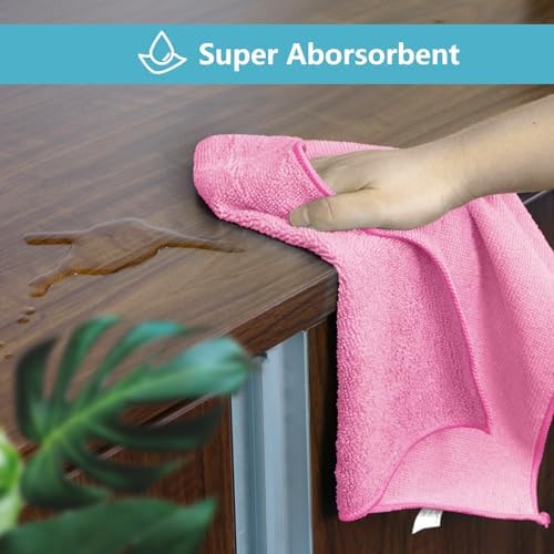 HOMEXCEL 50 Pack Pink Microfiber Cleaning Cloths