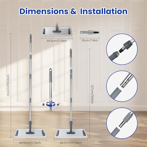 Silkyhose Microfiber Floor Mop - 4 Reusable Pads Wet Dry 18 Inches Stainless Steel Handle