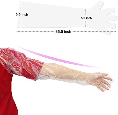 50Pcs WHUASINTA Disposable Plastic Gloves Full Arm 355inch for Veterinary Use