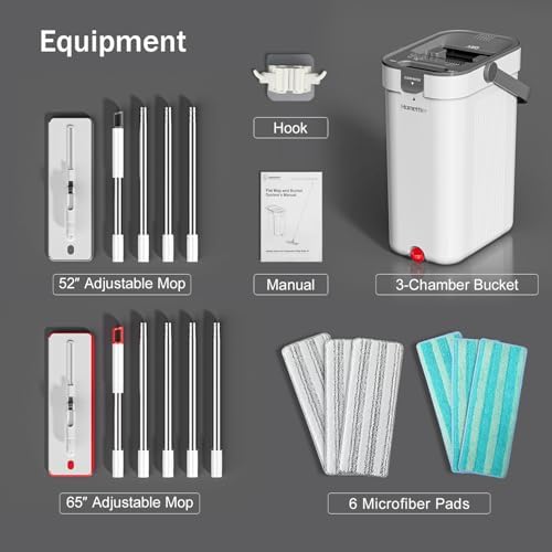 HoMettler 3-Tank Mop and Bucket Set with 6 Microfiber Pads
