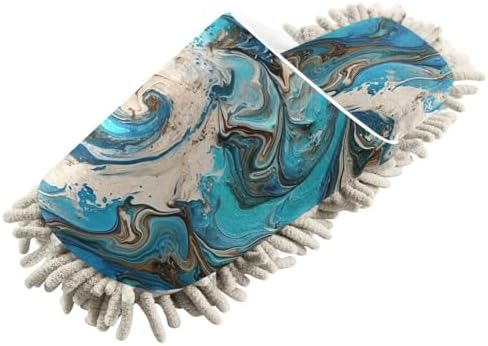 Bulletgxll Blue Swirling Microfiber Cleaning Slippers - Washable Mopping Slippers for Men and Women