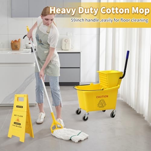 Side Press Wringer Combo Mop Bucket on Wheels Yellow