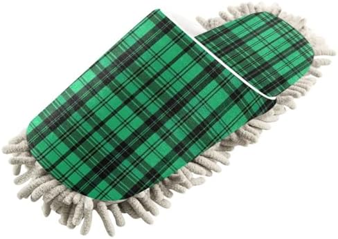 Green and Black Plaid Microfiber Cleaning Slippers