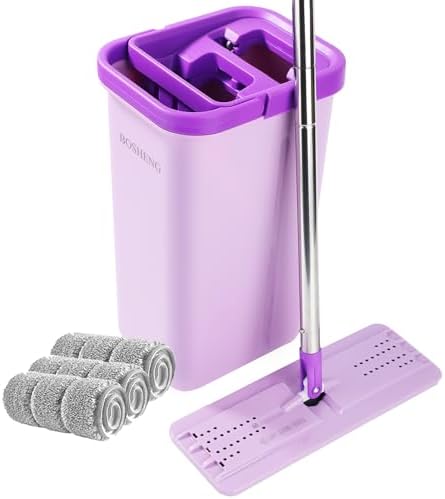 BOSHENG Purple Mop and Bucket with Wringer Set