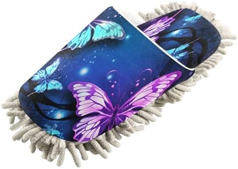 Bulletgxll Purple Butterflies Cleaning Slippers - Washable Floor Mop Slippers for Men Women