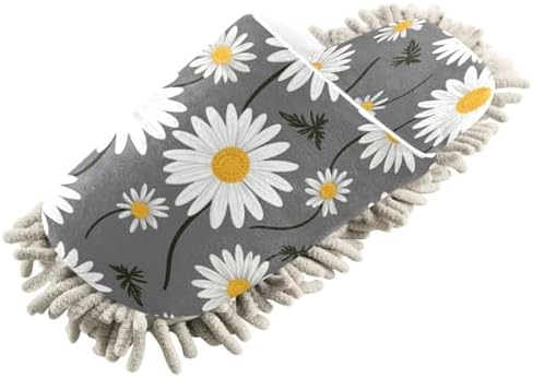 Bulletgxll White Daisy Microfiber Cleaning Slippers - L