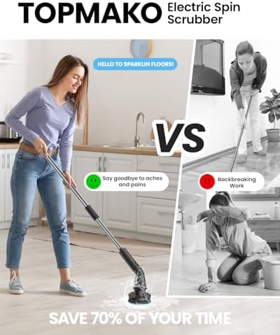 Topmako Electric Spin Scrubber Cordless Cleaning Tool with 7 Brush Heads and 2 Speed Settings