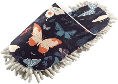 Bulletgxll Blue and Orange Mop Slippers - Washable Floor Mop Slippers for Men Women