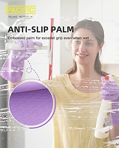 PACIFIC PPE Reusable Dishwashing Gloves Latex Free Cotton Lining Purple Medium