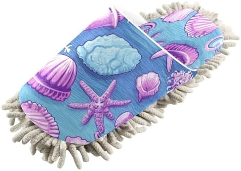 Bulletgxll Starfish and Shells Microfiber Cleaning Slippers
