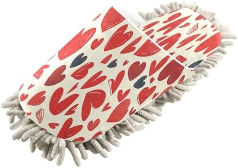 Zhirexin Cartoon Red Heart Mop Slippers for Men Women