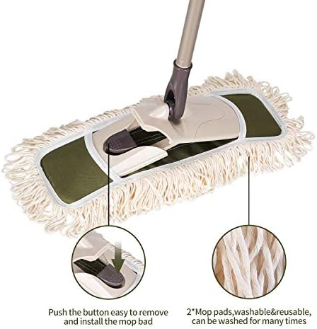 Eyliden Dust Mop with Reversible Pads and Height Adjustable Handle