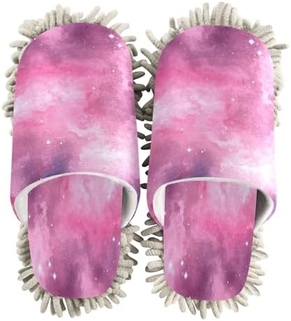 Pink Galaxy Microfiber Cleaning Slippers - Washable Floor Mop Slippers for Men Women