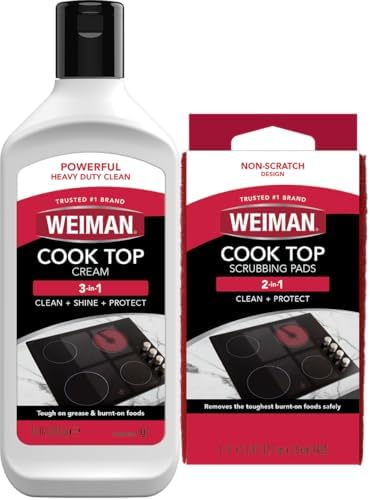 Weiman Cooktop Cleaner with Scrubbing Pads - 10 Oz Heavy Duty Polish