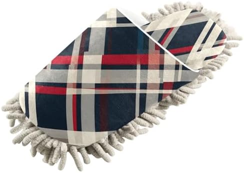 Bulletgxll Plaid Pattern Microfiber Cleaning Slippers for Men Women
