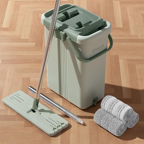 JOYMOOP Mop and Bucket Set with Wringer Large Green Bucket and 15 Microfiber Pads