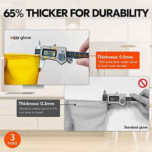 Vgo 3-Pairs Reusable Rubber Gloves - Extra Thick Long Sleeves Yellow HH4601